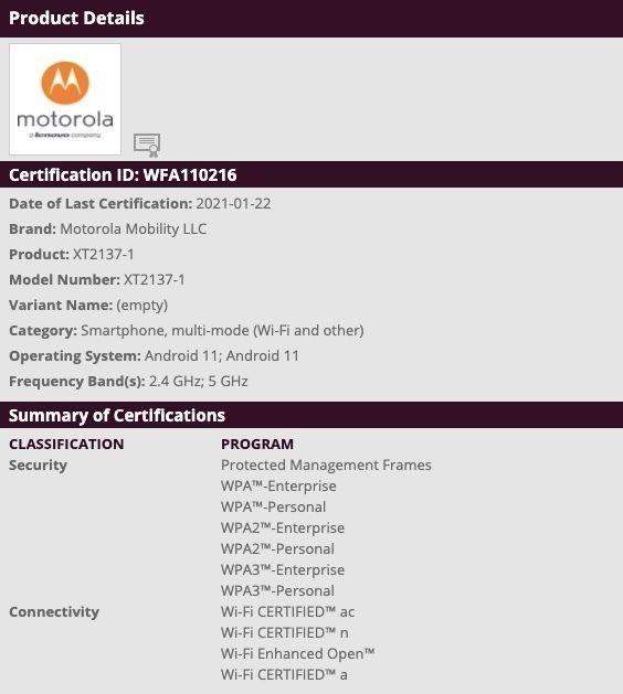 摩托罗拉代号Ibiza新机通过WiFi认证 入门级5G手机！