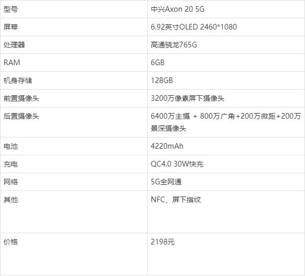 中兴Axon 20 5G手机：首款屏下摄像手机，实用性如何？