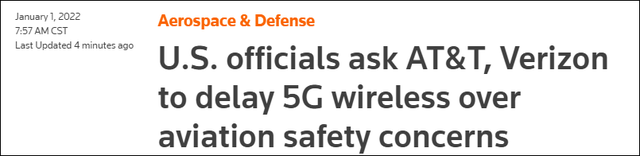 美国交通部长和空管局再次要求两大运营商延期部署5G