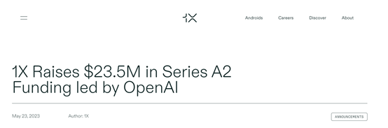 OpenAI支持的实体机器人1x，获1亿美元融资 – AI新智界