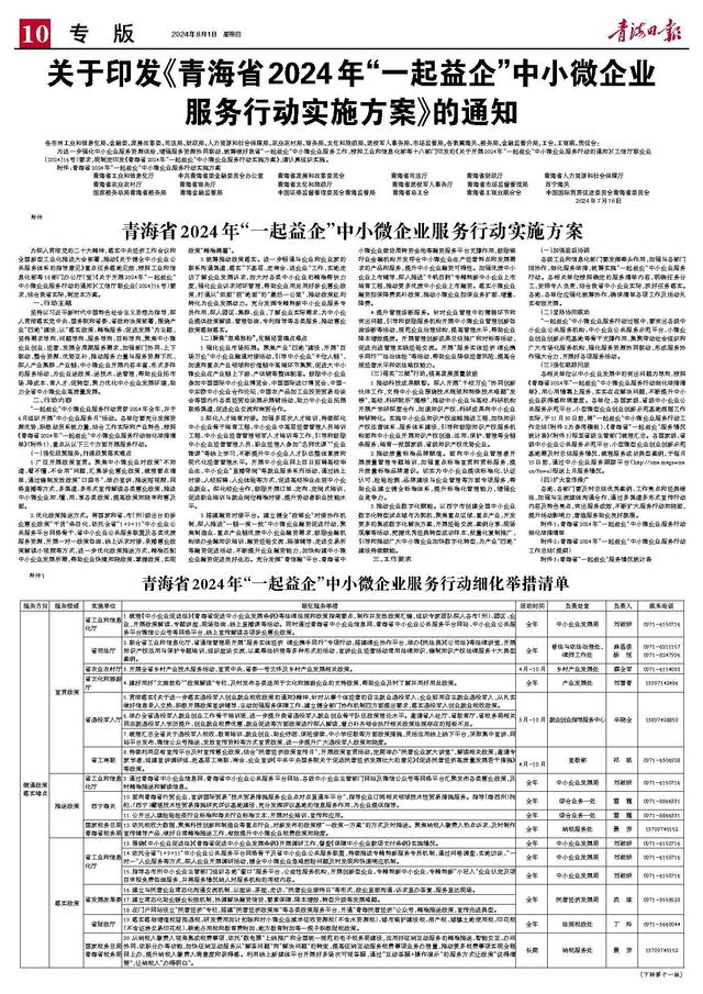 关于印发《青海省2024年“一起益企”中小微企业 服务行动实施方案》的通知